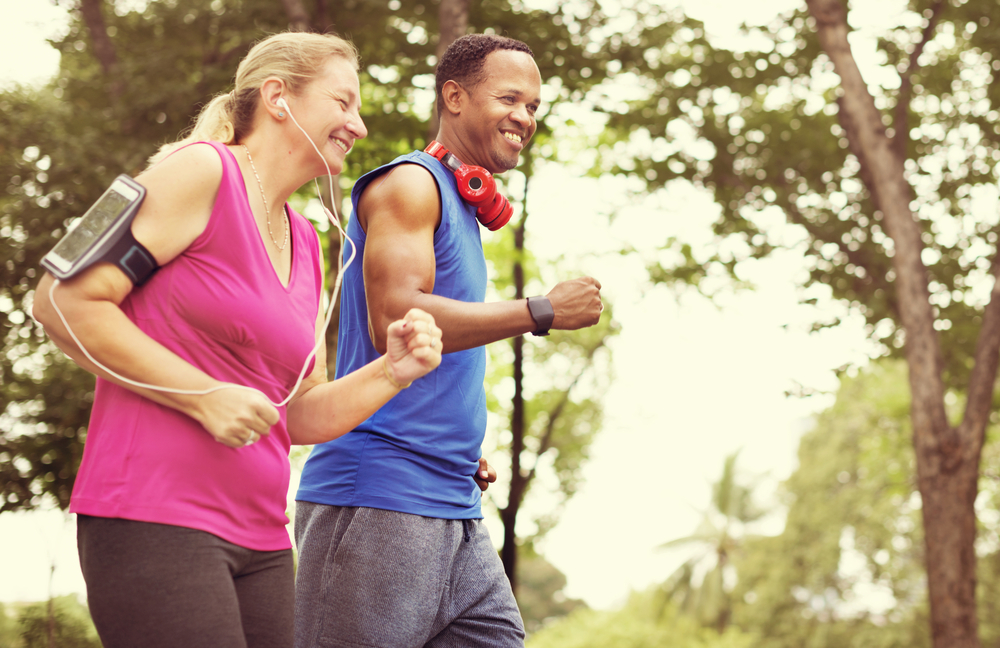 Couple running and getting back on track together.