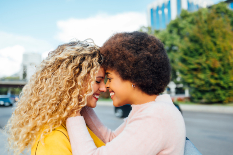 LGBTQ+ couple coming out for the first time in public place.